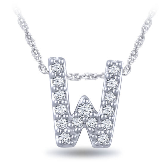 Diamond Initial Pendant 14K Letter 'W'