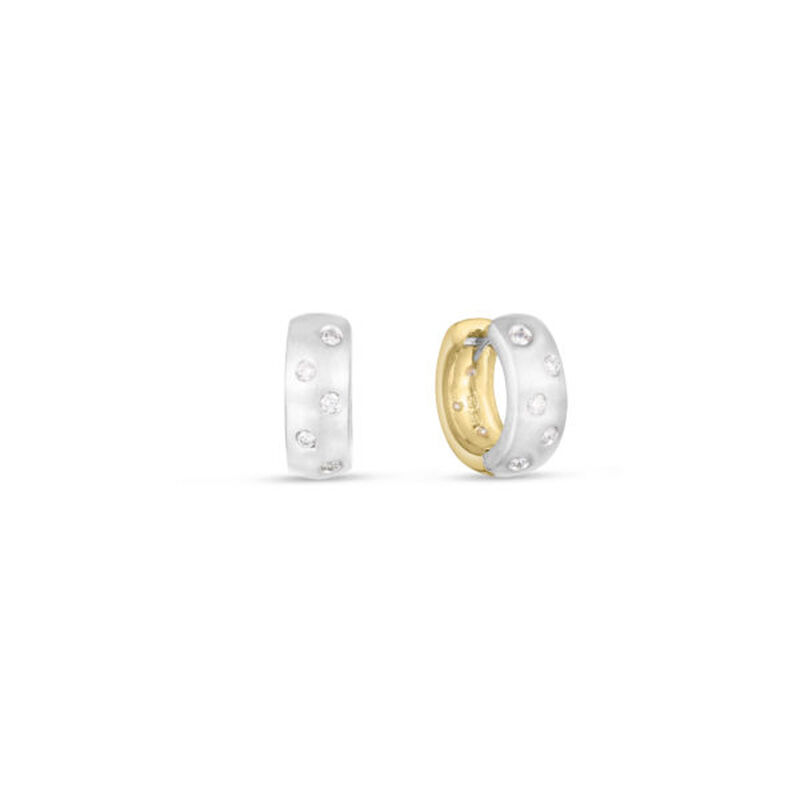 Roberto Coin Designer Gold Sating Finish Diamond Reversible Hoop Earrings 18K Yellow/White Gold. image number 0