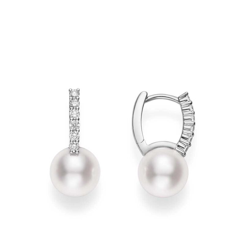 Mikimoto Akoya Cultured Pearl & Diamond Hoop Earrings 18K image number 0