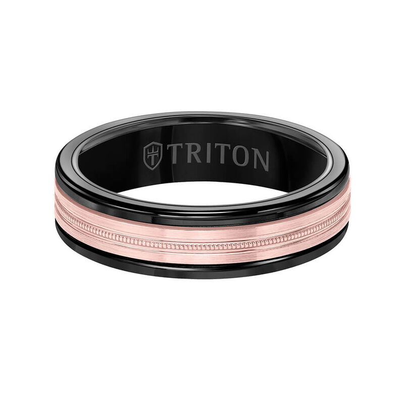 Rose Gold TRITON Custom Comfort Fit Milgrain Center Band in Tungsten & 14K, 6 mm image number 1