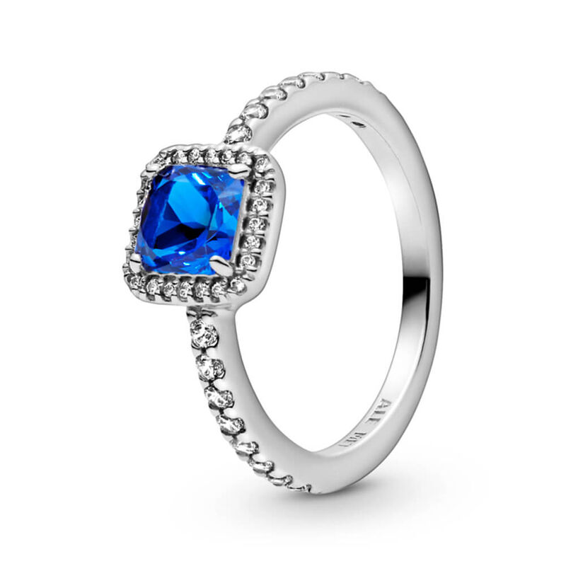 Pandora Square Sparkle Halo CZ & Blue Crystal Ring image number 0