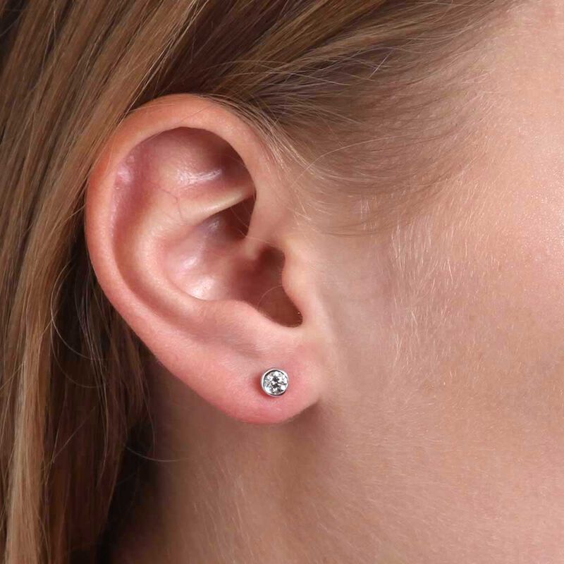 Bezel Set Diamond Solitaire Stud Earrings 14K, 1/2 ctw. image number 2