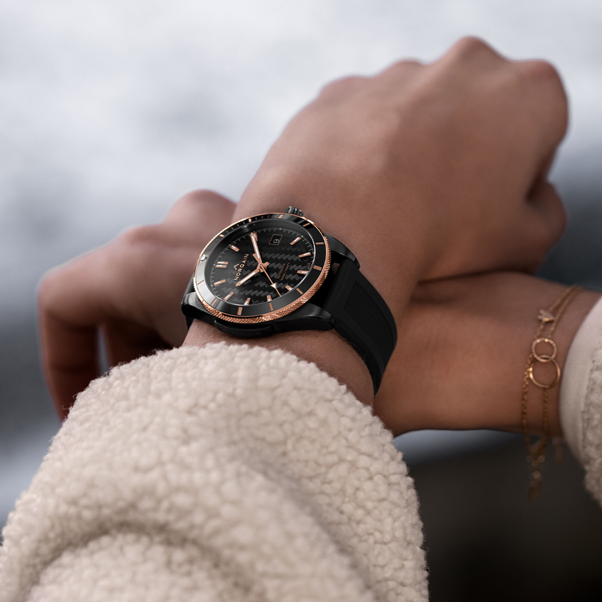 NORQAIN Adventure Sport Black Dial Watch, 37mm