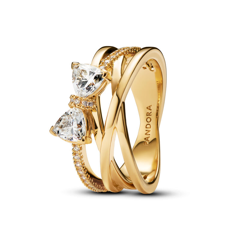 Pandora Sparkling Bow & Crossover Band Ring image number 0