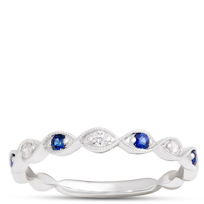 Round Sapphire and Diamond Ring in 14K White Gold image number 0