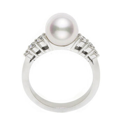 Mikimoto Morning Dew Akoya Cultured Pearl & Diamond Ring 18K
