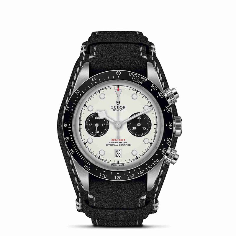 TUDOR Black Bay Chrono Watch Steel Case Opaline Dial Leather Strap, 41mm image number 0