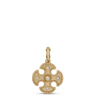 Classic Textured Maltese Cross Charm with Diamonds, 1/10 Carat Total Weight, 14K Yellow Gold