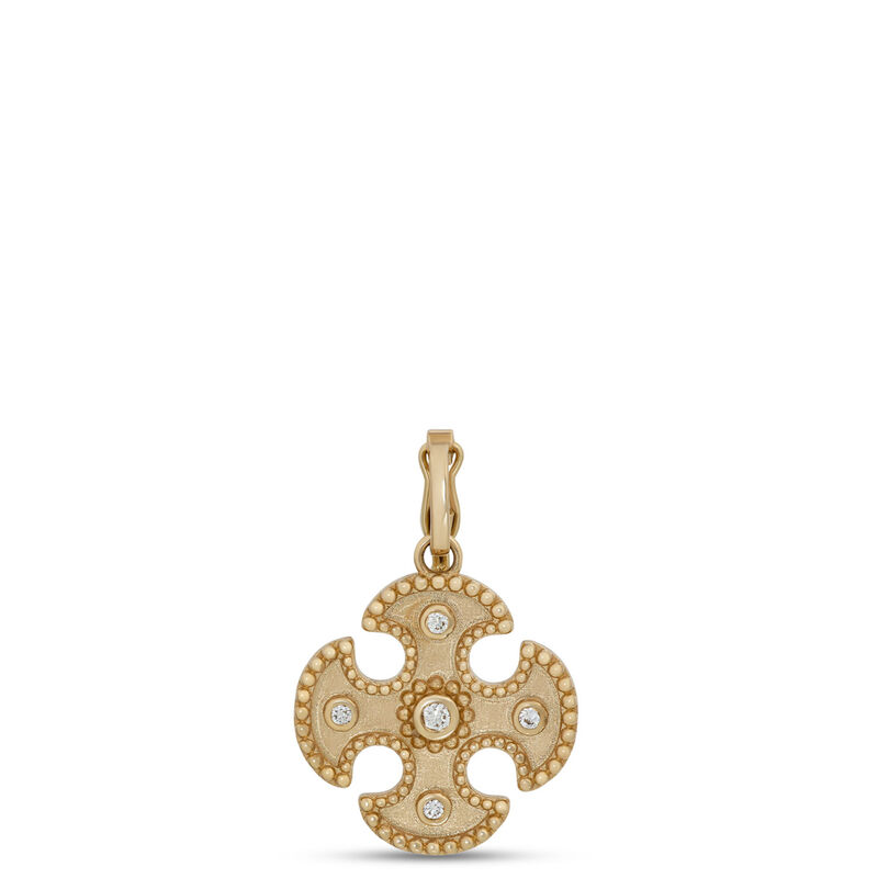 Classic Textured Maltese Cross Charm with Diamonds, 1/10 Carat Total Weight, 14K Yellow Gold image number 0