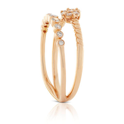 Rose Gold Diamond Cluster Split Band Ring 14K