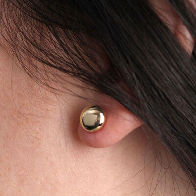 Yellow Gold Button Earrings 14K, 8mm