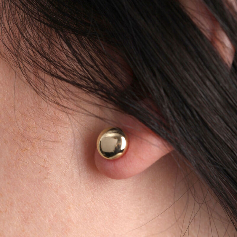 Yellow Gold Button Earrings 14K, 8mm image number 1