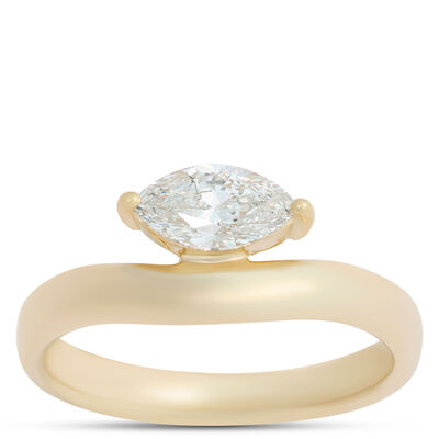 Asymmetrical Solitaire Oval Diamond Engagement Ring, 14K Yellow Gold