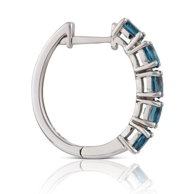 12.7MM Oval Blue Topaz Hoop Earrings 14K