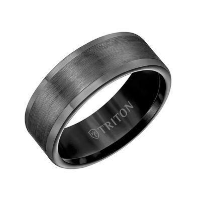 TRITON Contemporary Comfort Fit Satin Finish Band in Black Tungsten, 8 mm&nbsp;