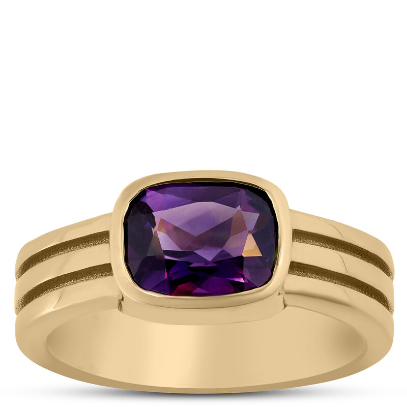 Triple Shank Cushion Cut Amethyst Ring, 14K Yellow Gold image number 0