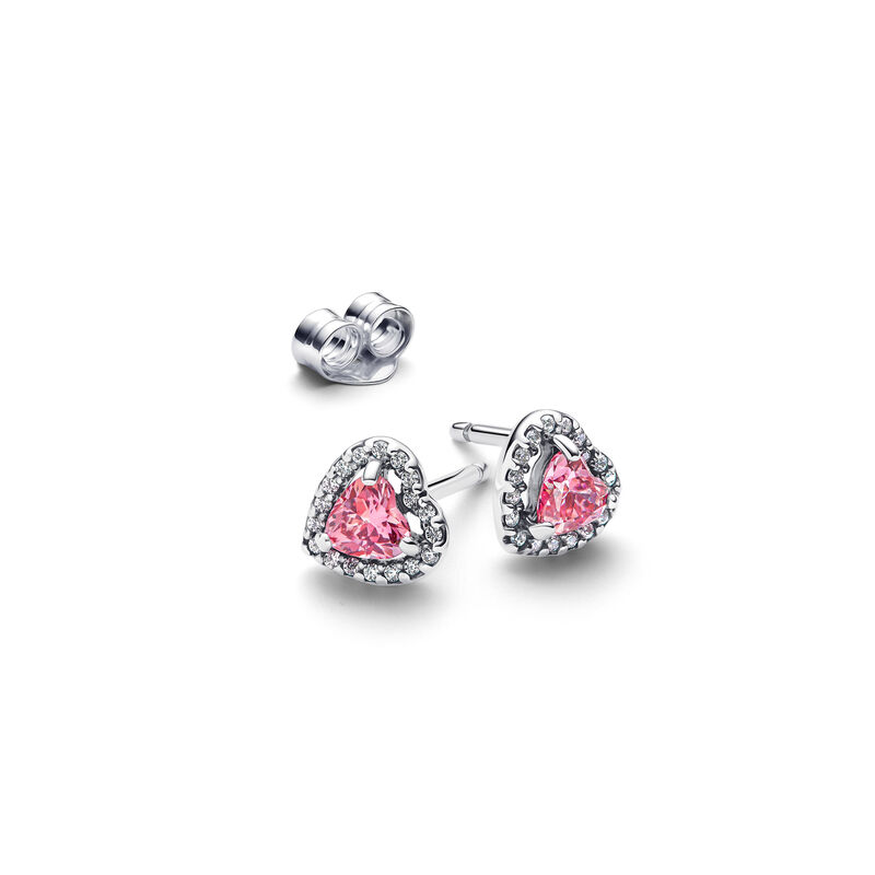 Pandora Elevated Pink Heart Stud Earrings image number 1
