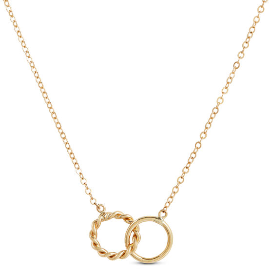 Interlocking Double Twist Ring Necklace, 14K