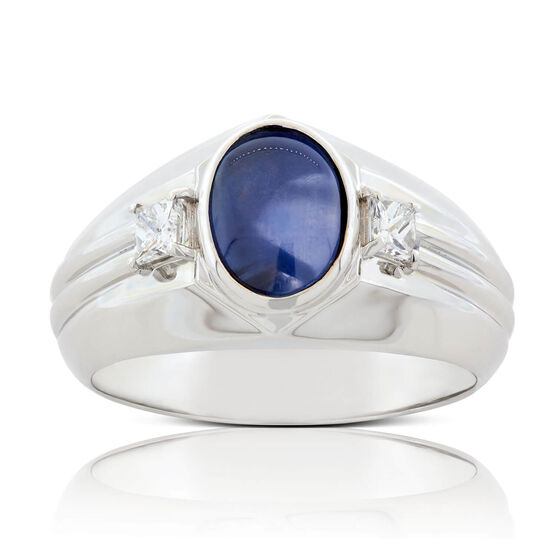 Oval Star Sapphire & Diamond Ring 18K