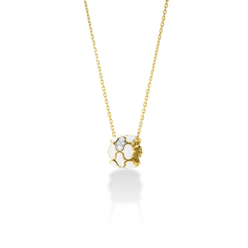Roberto Coin 18K Yellow and White Gold Cobra Diamond And White Enamel Large Rondel Necklace image number 0