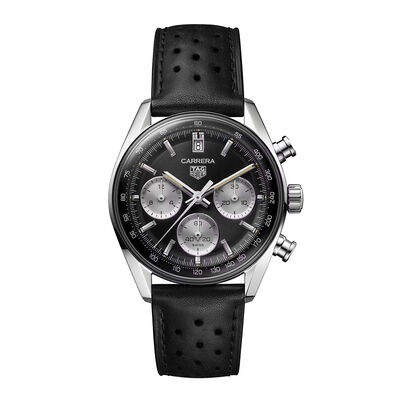 TAG Heuer Carrera Chronograph Watch Steel Case Black Dial, 39mm