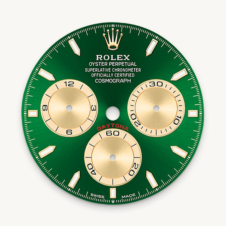 rolex cosmograph daytona in 18 ct yellow gold, m126508-0008 - bright green dial - ben bridge