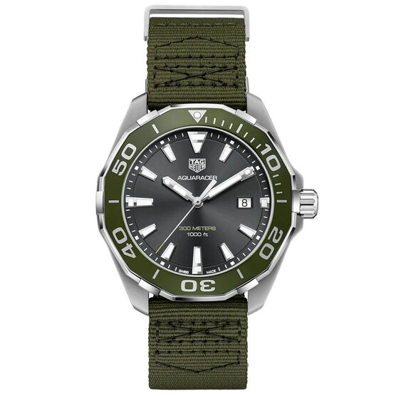 TAG Heuer Aquaracer Quartz Mens Khaki Nylon Steel Watch, 43mm