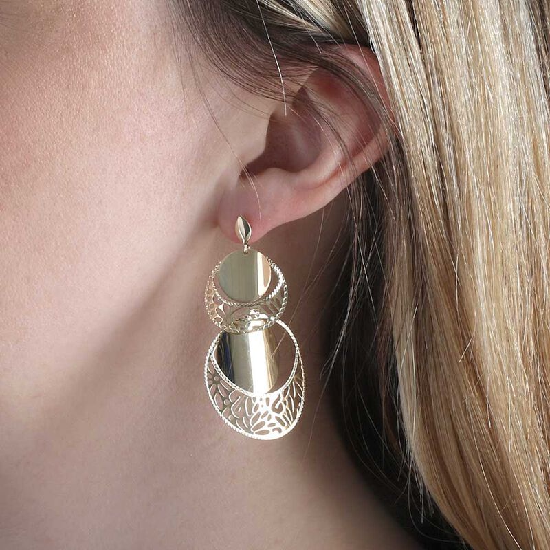 Toscano Tiered Disc Earrings 14K image number 1