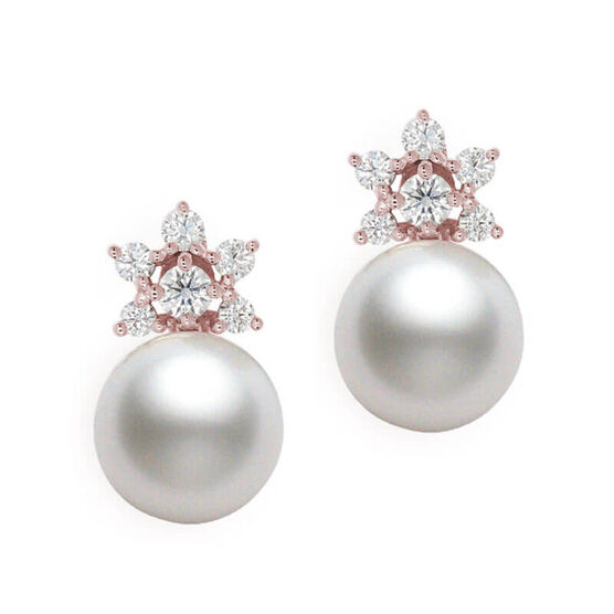 Mikimoto Akoya Cultured Pearl & Diamond Star Drop Earrings 18K