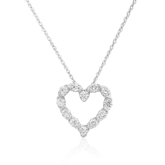 Open Twisted Diamond Heart Necklace 14K, 1 ctw.