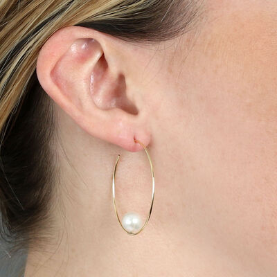 Balanced Cultured Pearl Hoop Earrings 14K