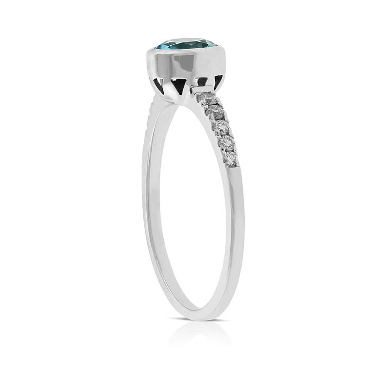 Bezel Set Blue Topaz & Diamond Ring 14K image number 2