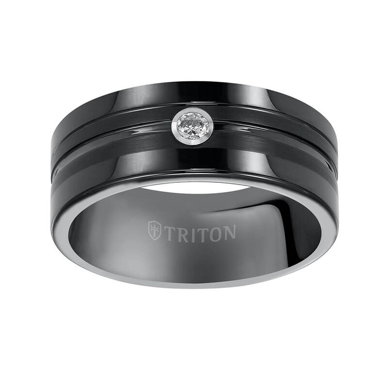 TRITON Stone Contemporary Comfort Fit Center Groove Diamond Band in Black Tungsten, 8 mm image number 2