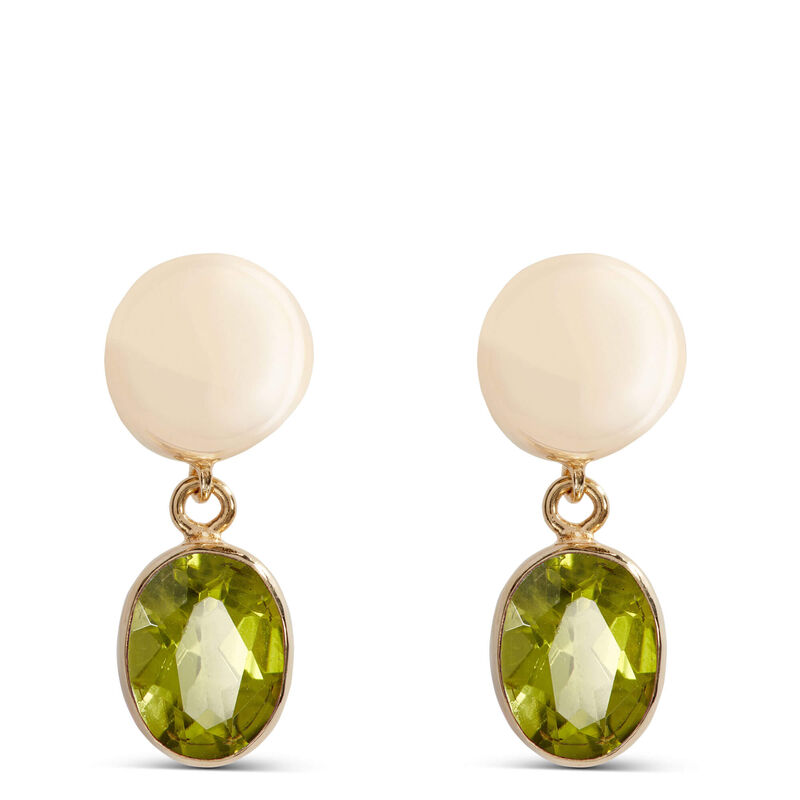 Button Top Oval Peridot Drop Earrings in 14K Yellow Gold image number 0
