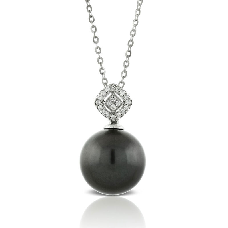 Cultured South Sea Tahitian Pearl & Diamond Necklace 14K image number 0