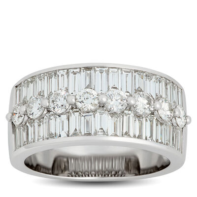 Baguette and Round Diamond Ring, 14K White Gold
