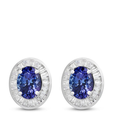 Tanzanite & Baguette Diamond Earrings 14K
