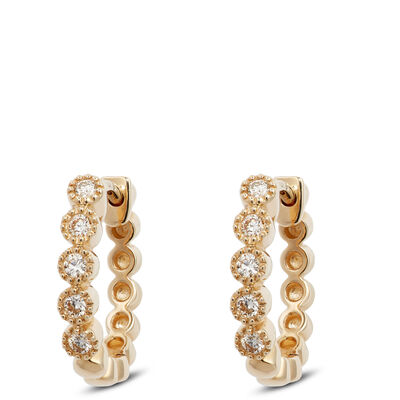 Bezel Set Diamond Huggie Hoop Earrings 14K