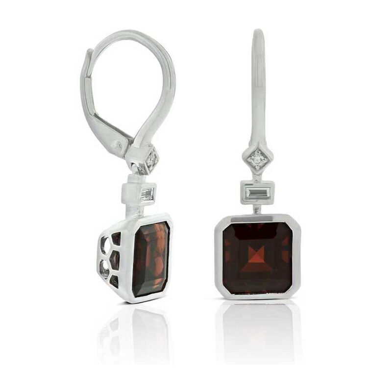 Square Garnet & Diamond Earrings 14K image number 1