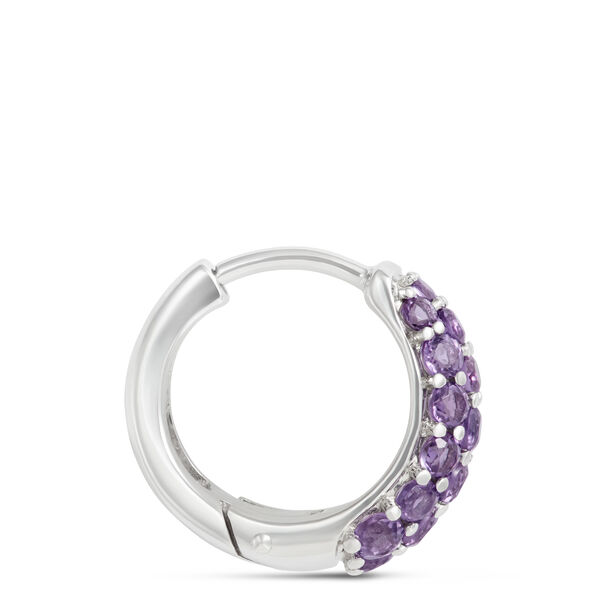 Pave Amethyst Hoops, 14k White Gold