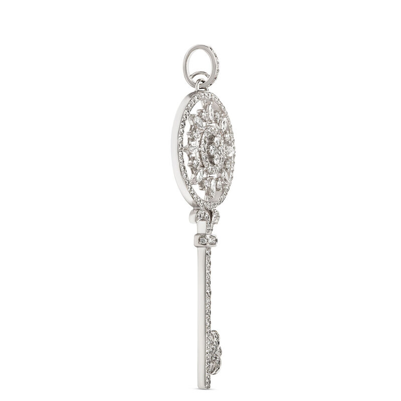 Key Shaped Pendant with Round Diamonds, 1 &frac12; Carat Total Weight, 14K White Gold image number 1