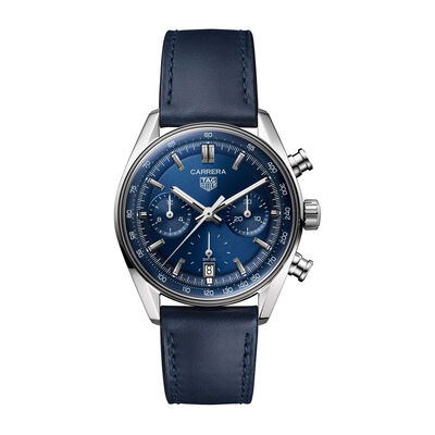TAG Heuer Carrera Chronograph Watch Steel Case Blue Dial, 39mm