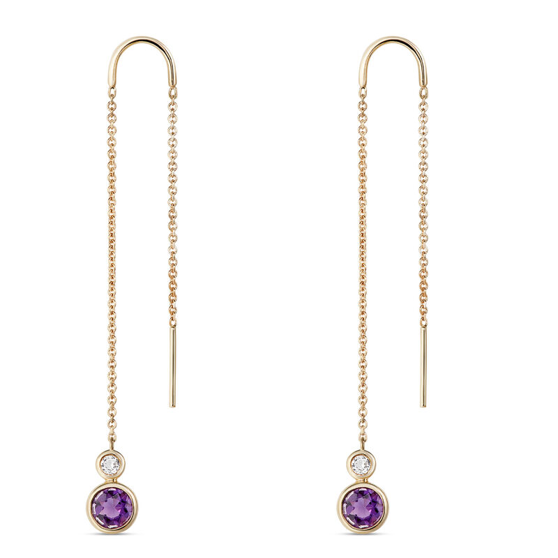 Amethyst and White Topaz Threader Earrings, 14K Yellow Gold image number 0