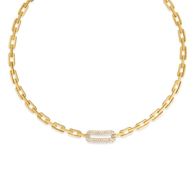 Roberto Coin 18K Yellow Gold Navarra Single Large Pave Diamond Link Necklace