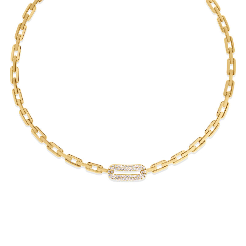Roberto Coin 18K Yellow Gold Navarra Single Large Pave Diamond Link Necklace image number 0
