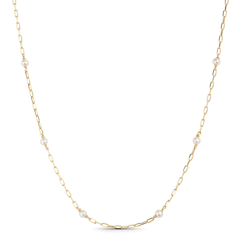 Cultured Freshwater Paperclip Pearl Necklace 14K, 18" image number 1
