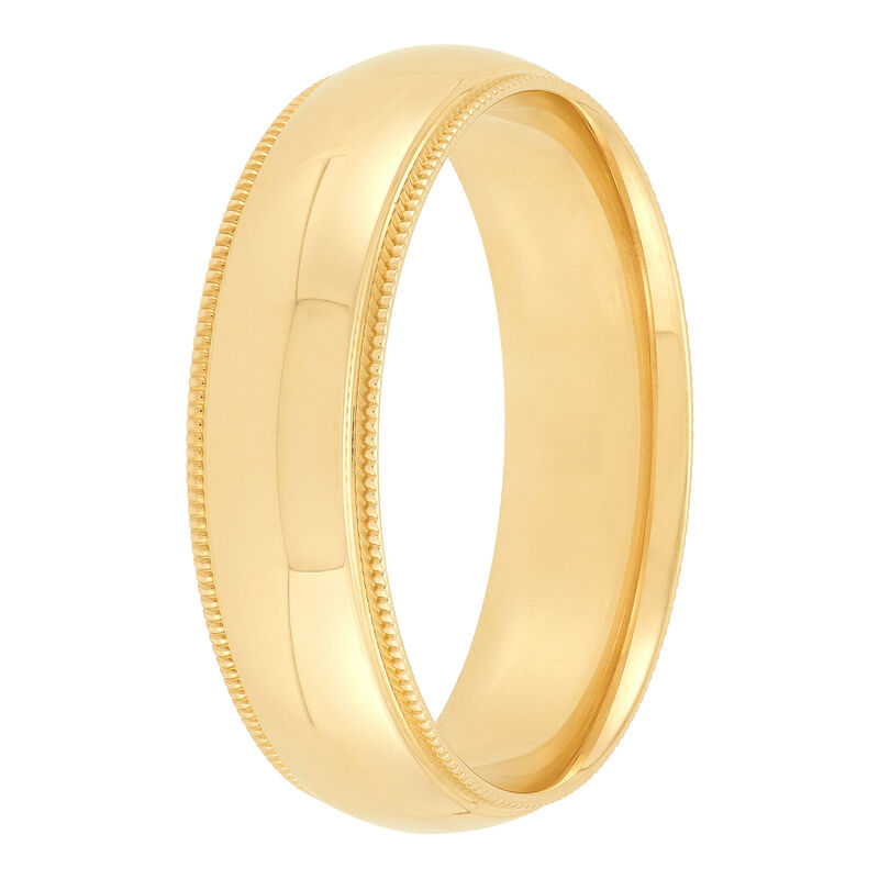 Yellow Gold Polished Milgrain Edge Comfort Fit 6mm Band 18K image number 1