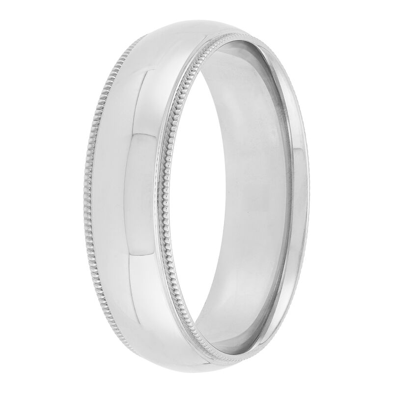 White Gold Polished Milgrain Edge Comfort Fit 6mm Band 18K image number 1