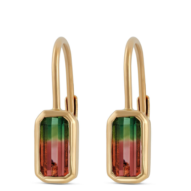 Bi-Color Tourmaline Leverback Earrings, 14K Yellow Gold image number 0