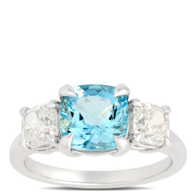 Emerald Cut Aquamarine and Diamond Ring, 1.40 Carat Total Weight, 14K White Gold
